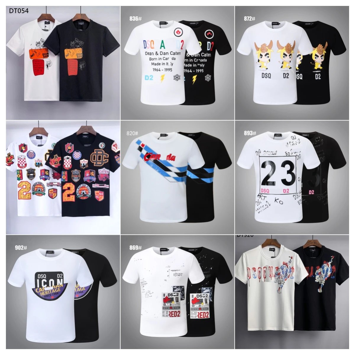 DSQ2 Black and White Short Sleeve T-Shirts