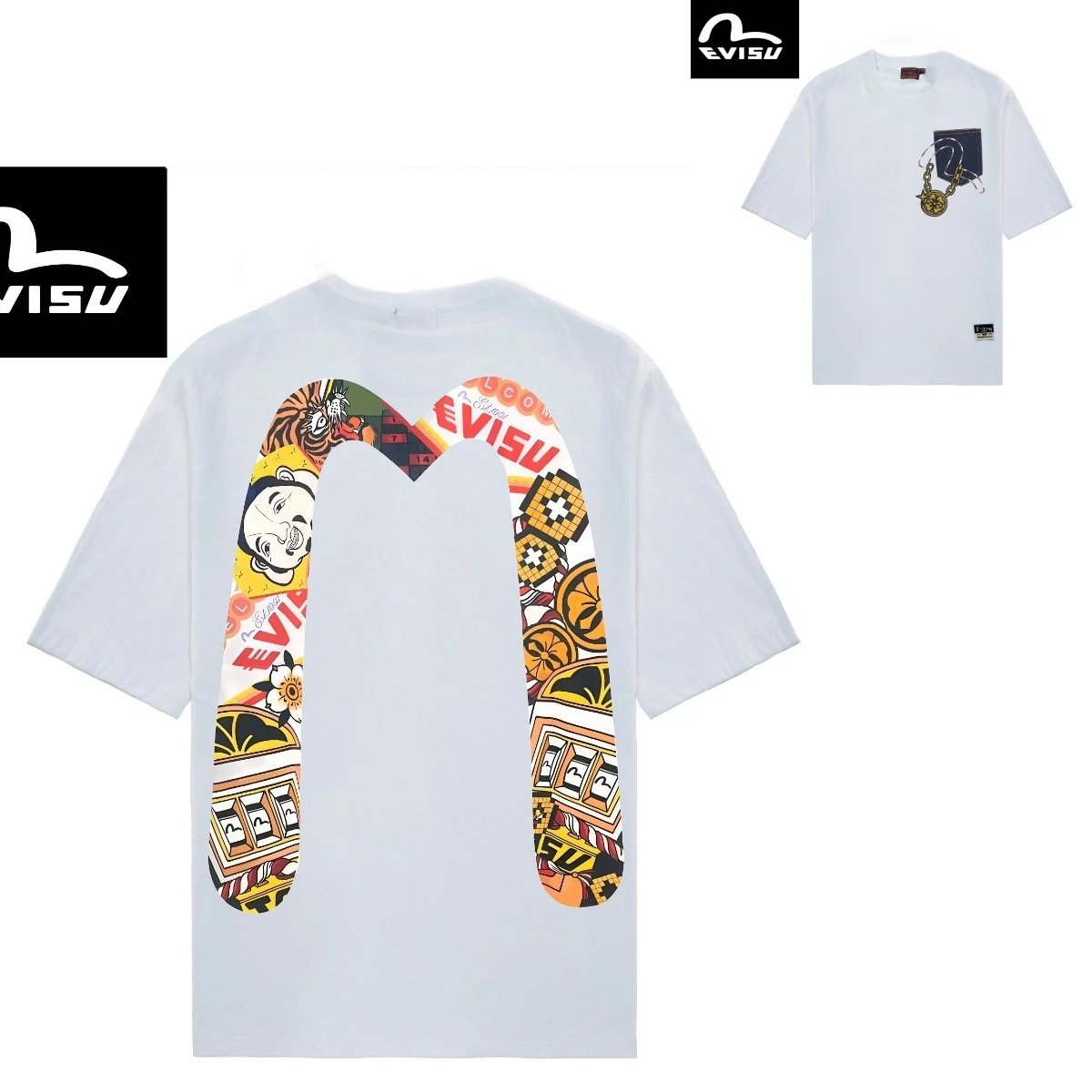 Evisu T-Shirts Short-Sleeve Graphic T-Shirt — 2083 White