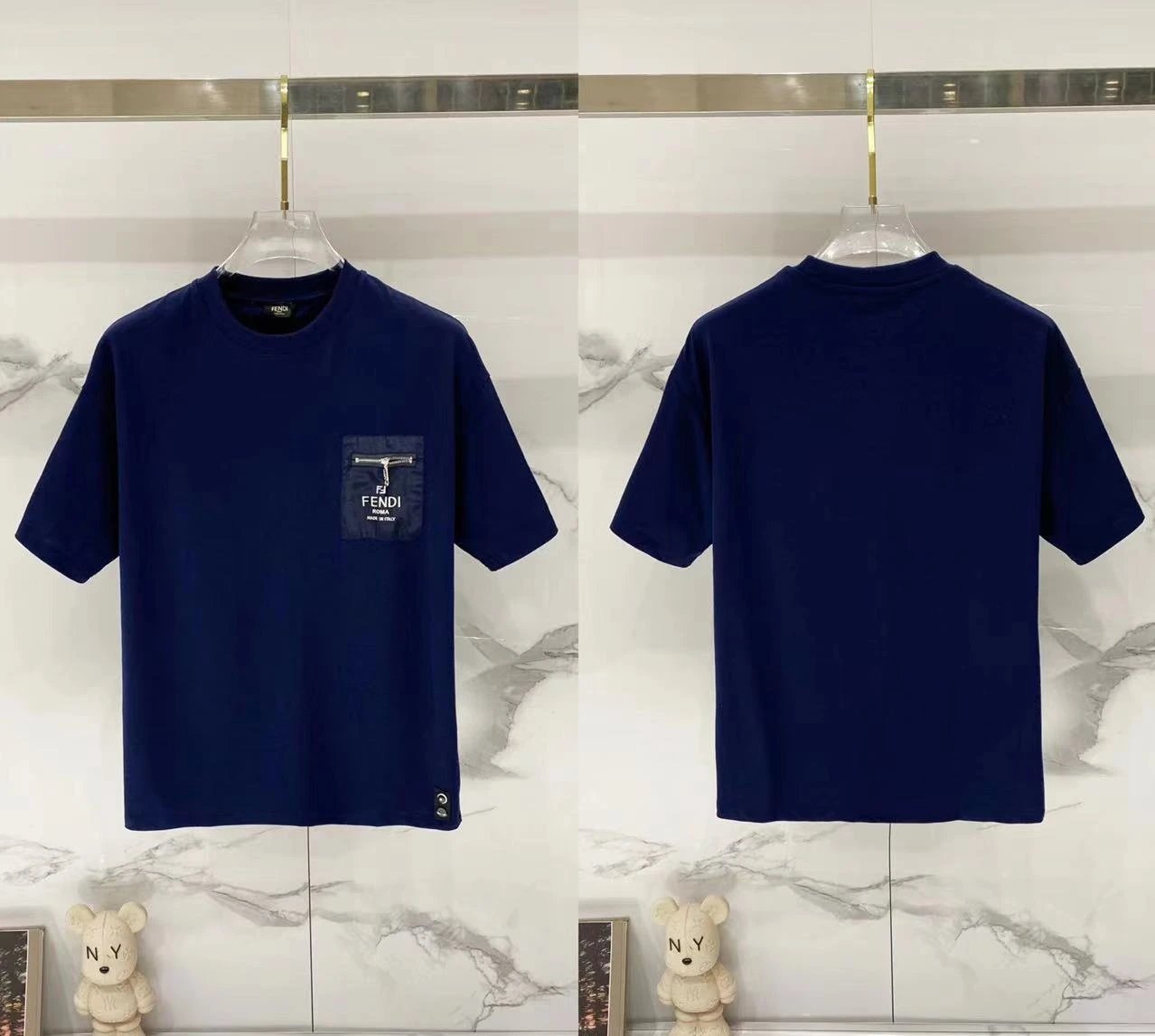 Fendi T-Shirts Loose-fit crew-neck short-sleeve T-shirt — F 010 Pocket Royal Blue