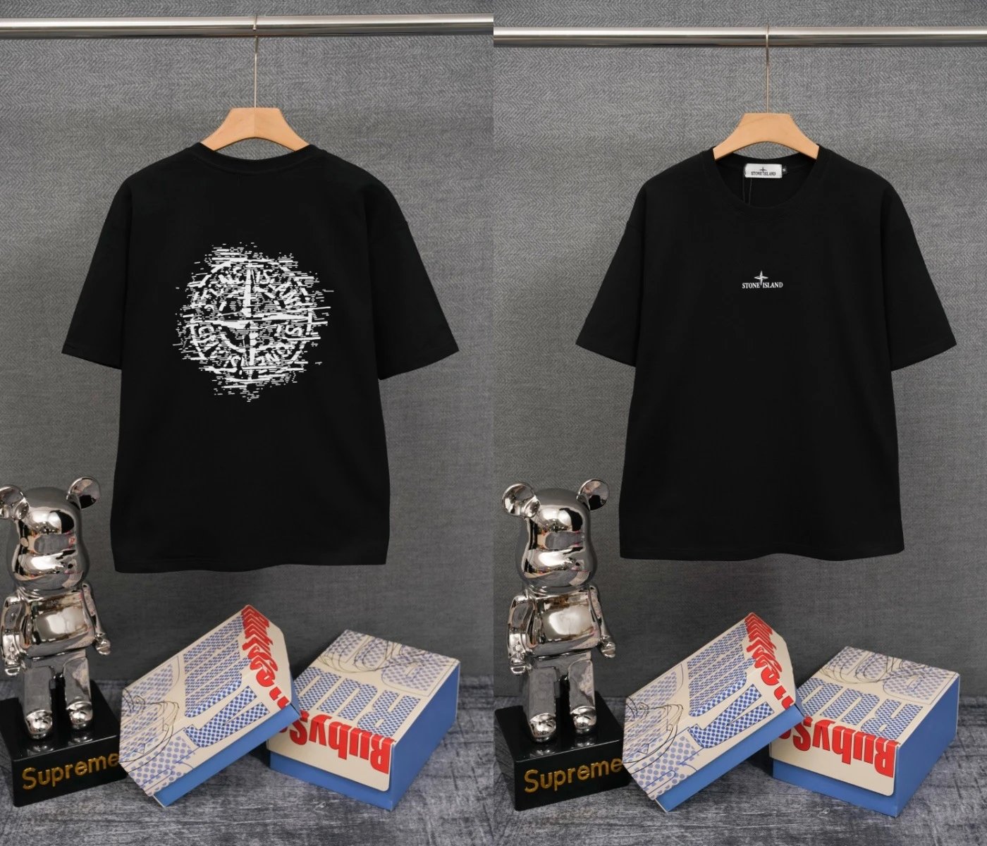 Stone Island T-Shirts Compass Graphic Short-Sleeve T-Shirt — SD 07 Black