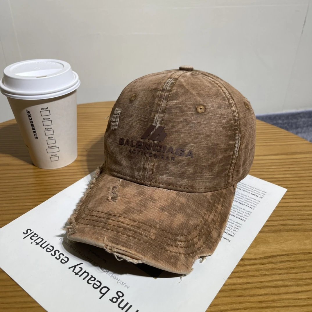 Balenciaga Hats Distressed Embroidered Baseball Cap — 12-4