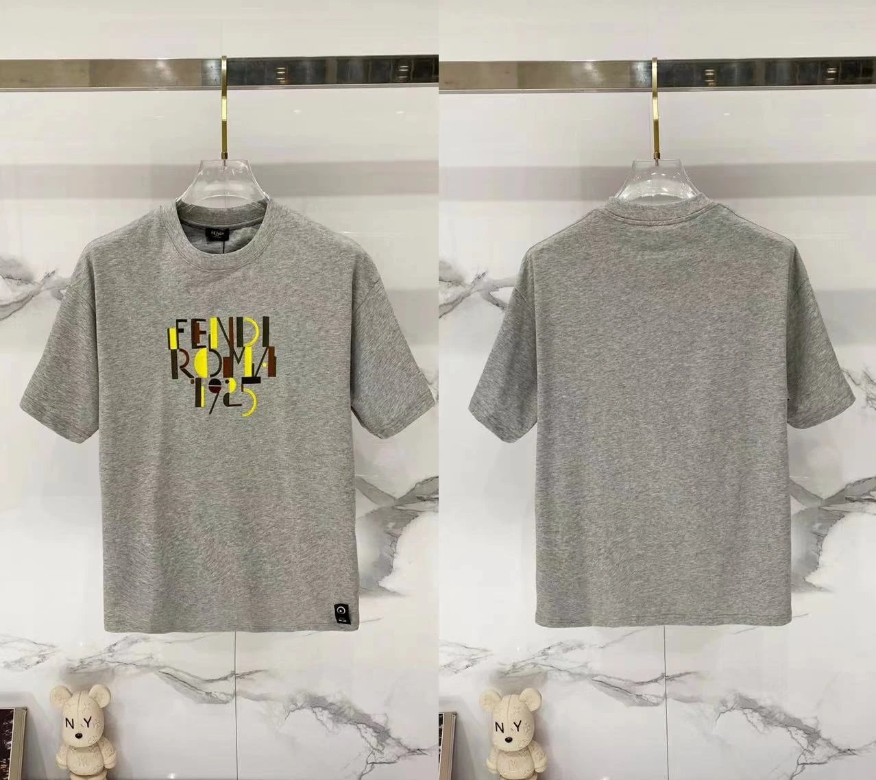 Fendi T-Shirts Loose-fit crew-neck short-sleeve T-shirt — F 013 Embroidered gray