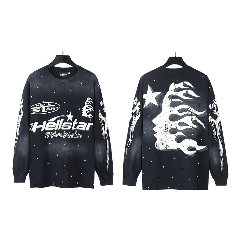 Hellstar T-Shirts Washed Graphic Long-Sleeve — 688 washed black