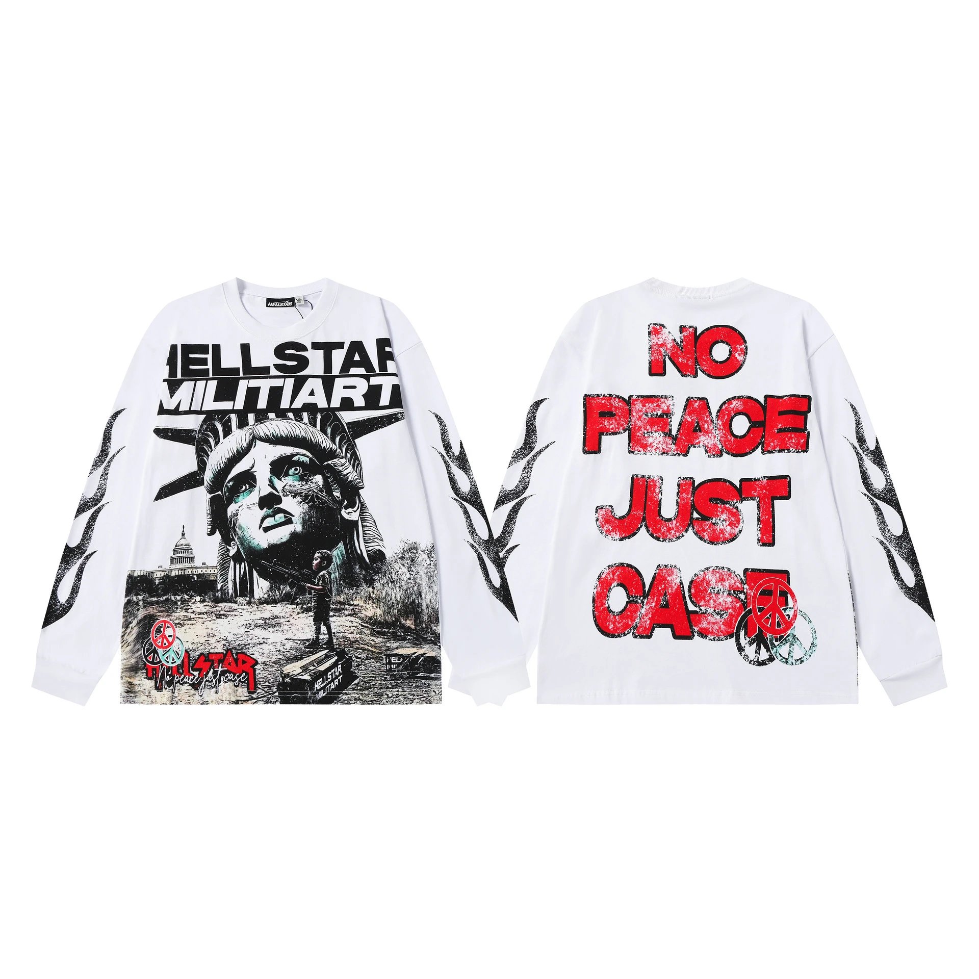 Hellstar T-Shirts Graphic Print Long-Sleeve T-Shirt — 7100 white
