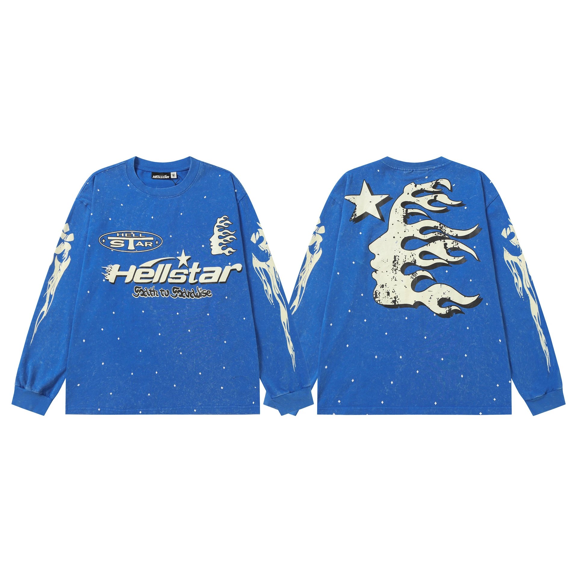 Hellstar T-Shirts Washed Graphic Long-Sleeve — 9121 Washed blue