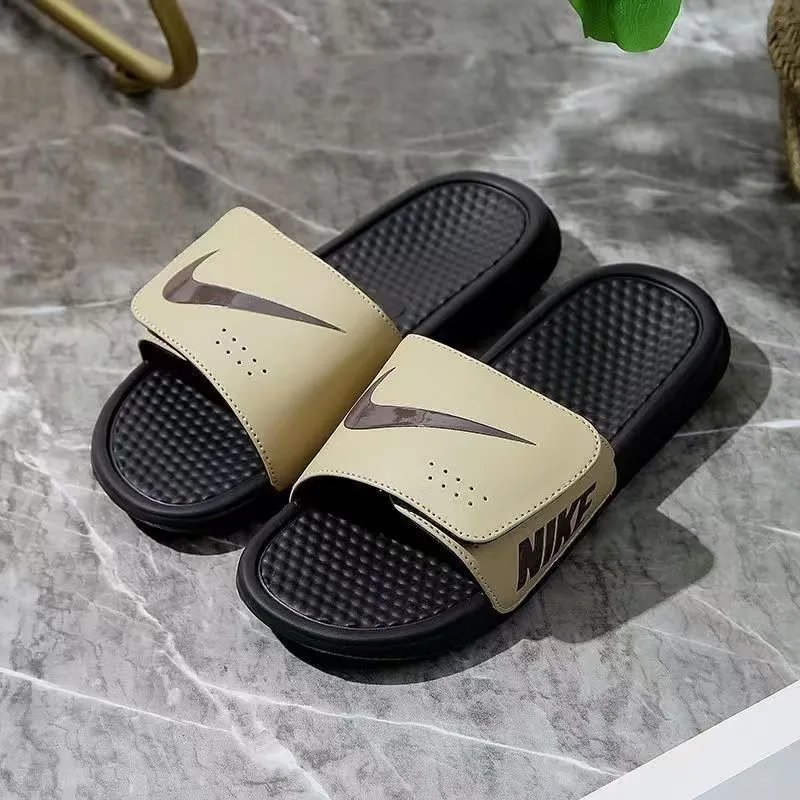 Nike Slippers Adjustable hook-and-loop slide — NK Large Grain Velcro Khakis