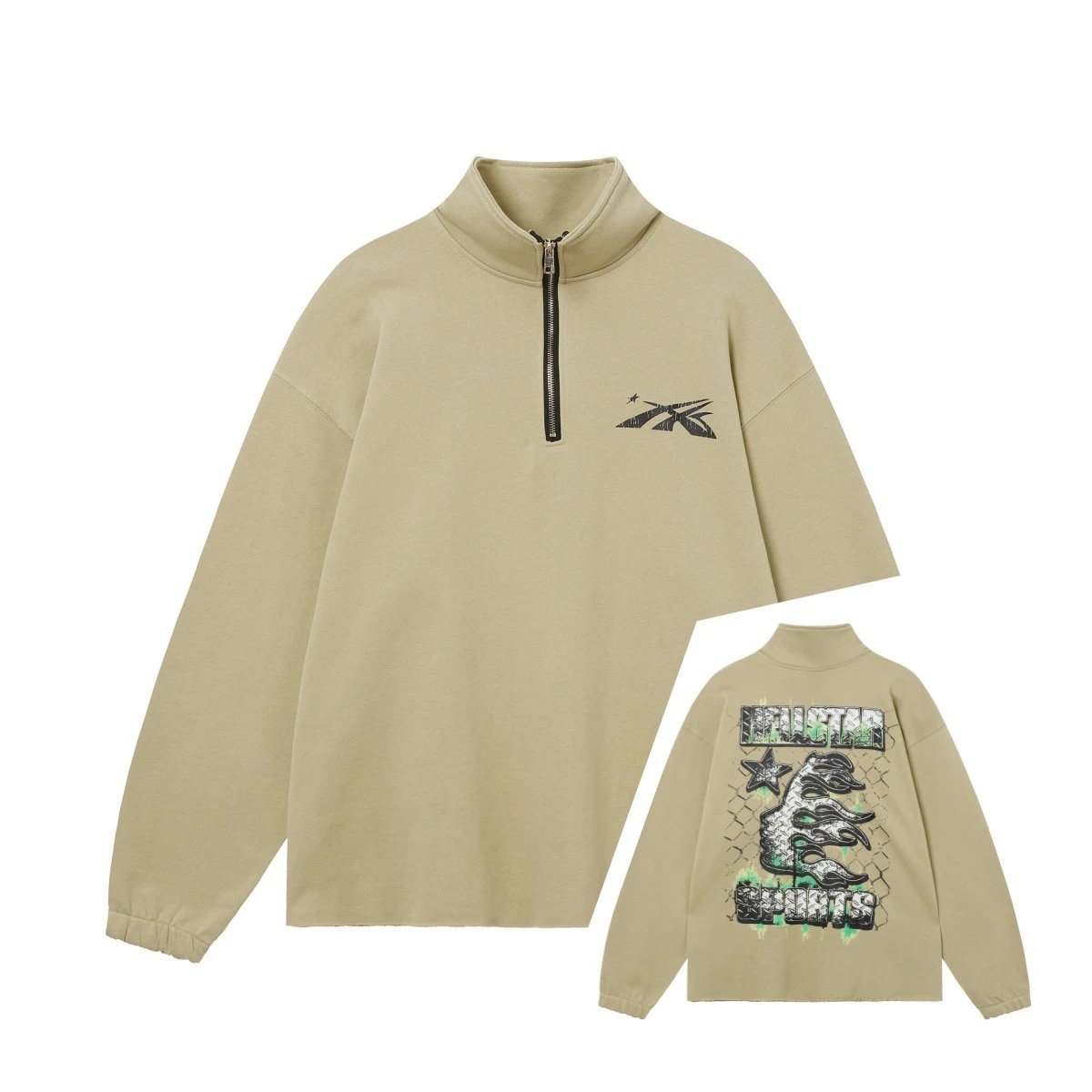 Hellstar Hoodies & Sweatshirts Graphic quarter-zip sweatshirt — 3271 Khaki