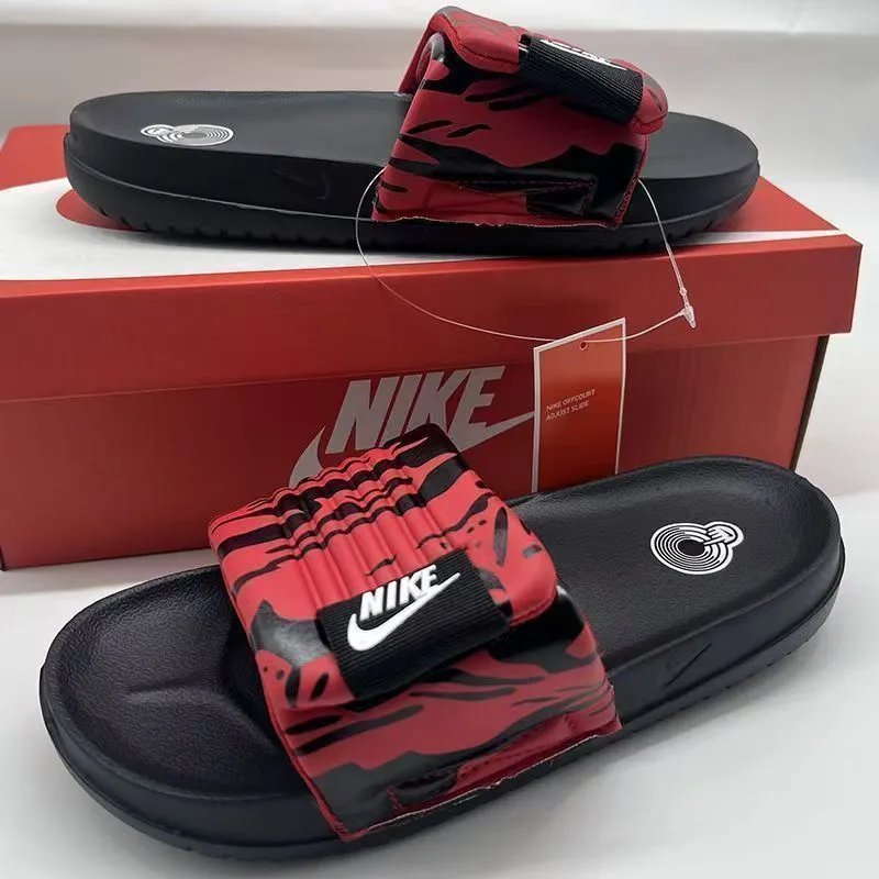 Nike Slippers Adjustable hook-and-loop slide — NK Small label Velcro-camouflage red