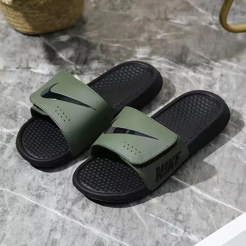 Nike Slippers Adjustable hook-and-loop slide — NK large grain velcro army green