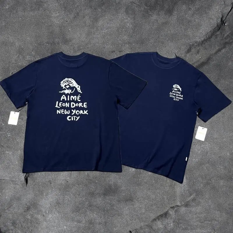 Aimé Leon Dore T-Shirts Short-sleeve logo graphic T-shirt — Navy Blue Goddess A30