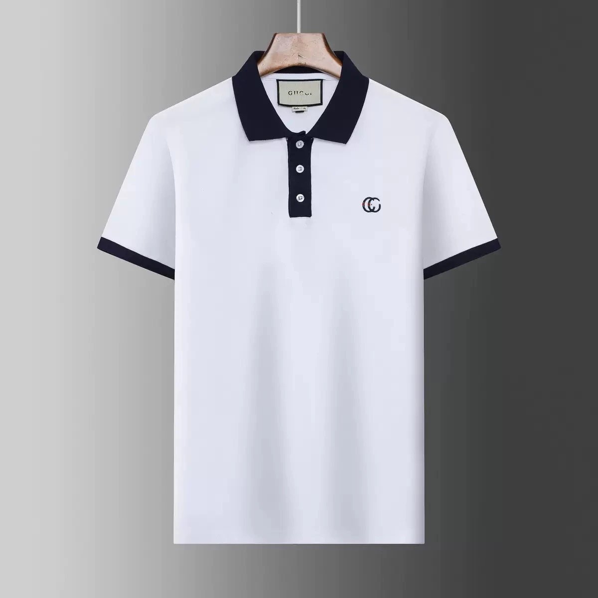 Gucci T-Shirts Short-Sleeve Polo Shirt with Contrast Striped Collar — 21