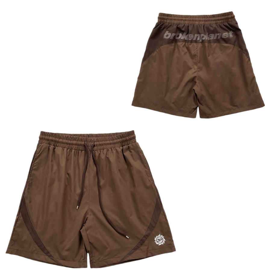 Broken Planet Shorts Drawstring athletic with contrast side panels — A 3 Coffee color