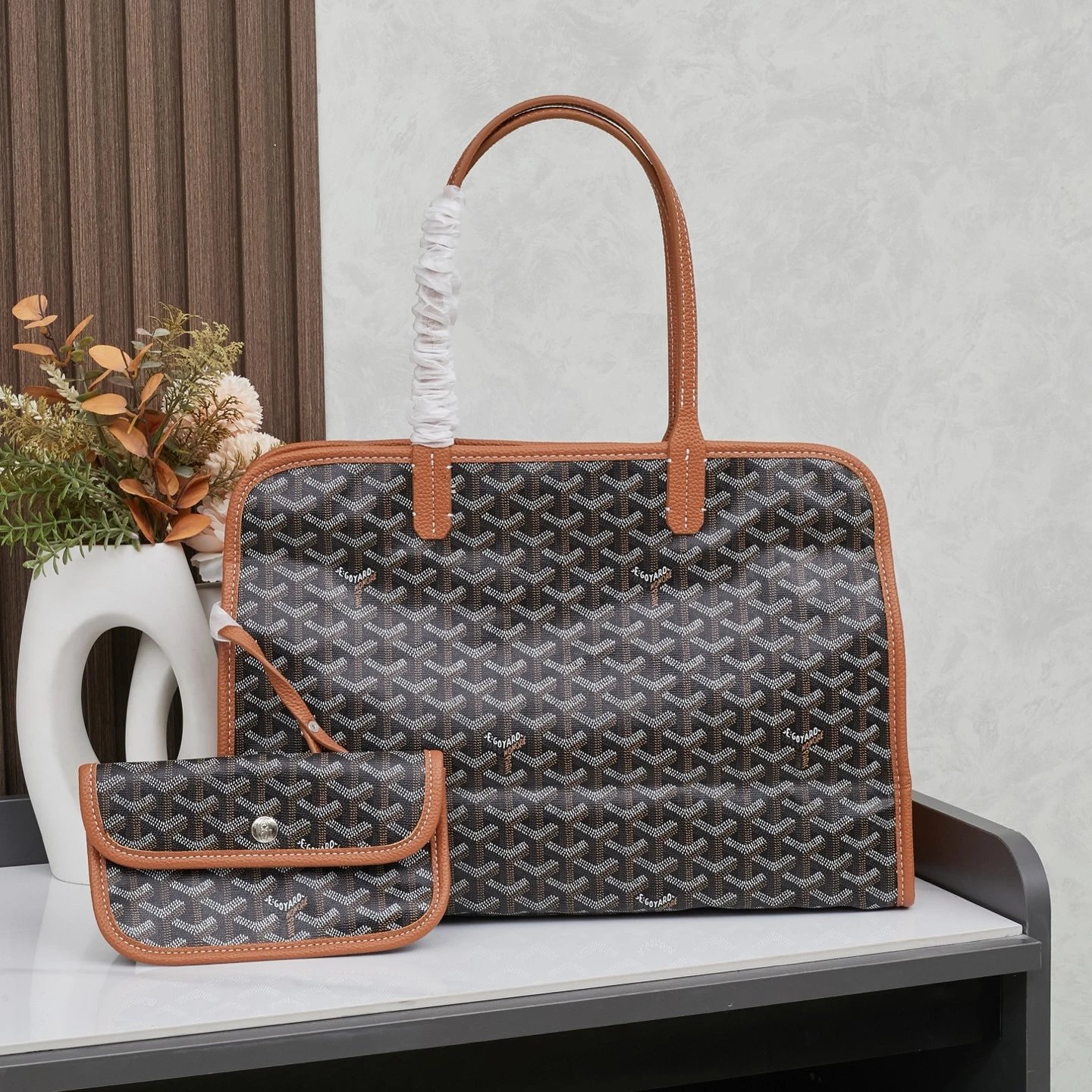 Goyard Backpacks Chevron-pattern flap backpack with top handle — boarding bag brown 41*30*16 CM