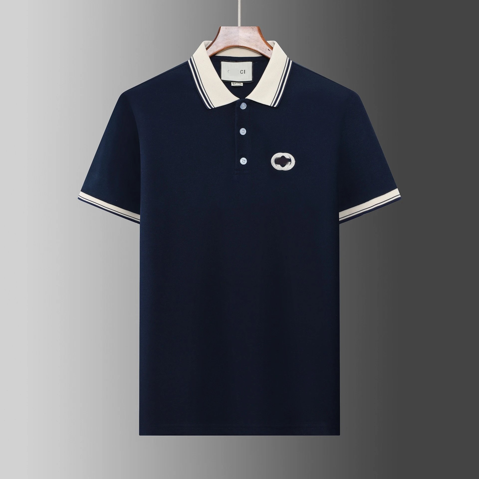 Gucci T-Shirts Short-Sleeve Polo Shirt with Contrast Striped Collar — 38