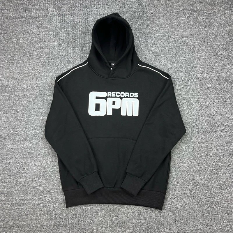 6PM Tracksuits Records Logo Hooded Tracksuit — 3007-1 Black hoodie