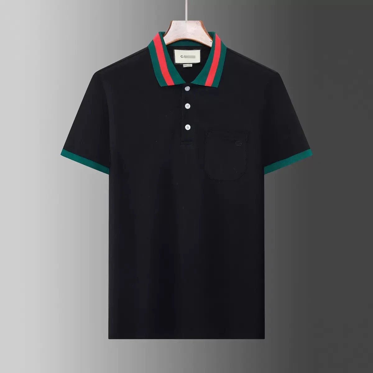 Gucci T-Shirts Short-Sleeve Polo Shirt with Contrast Striped Collar — 01