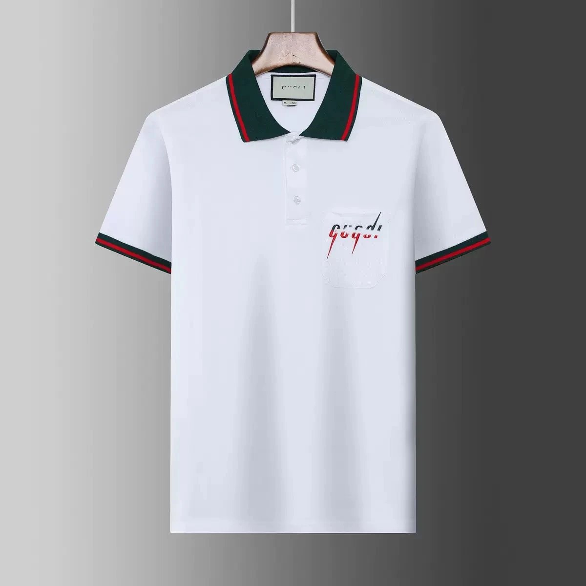 Gucci T-Shirts Short-Sleeve Polo Shirt with Contrast Striped Collar — 19