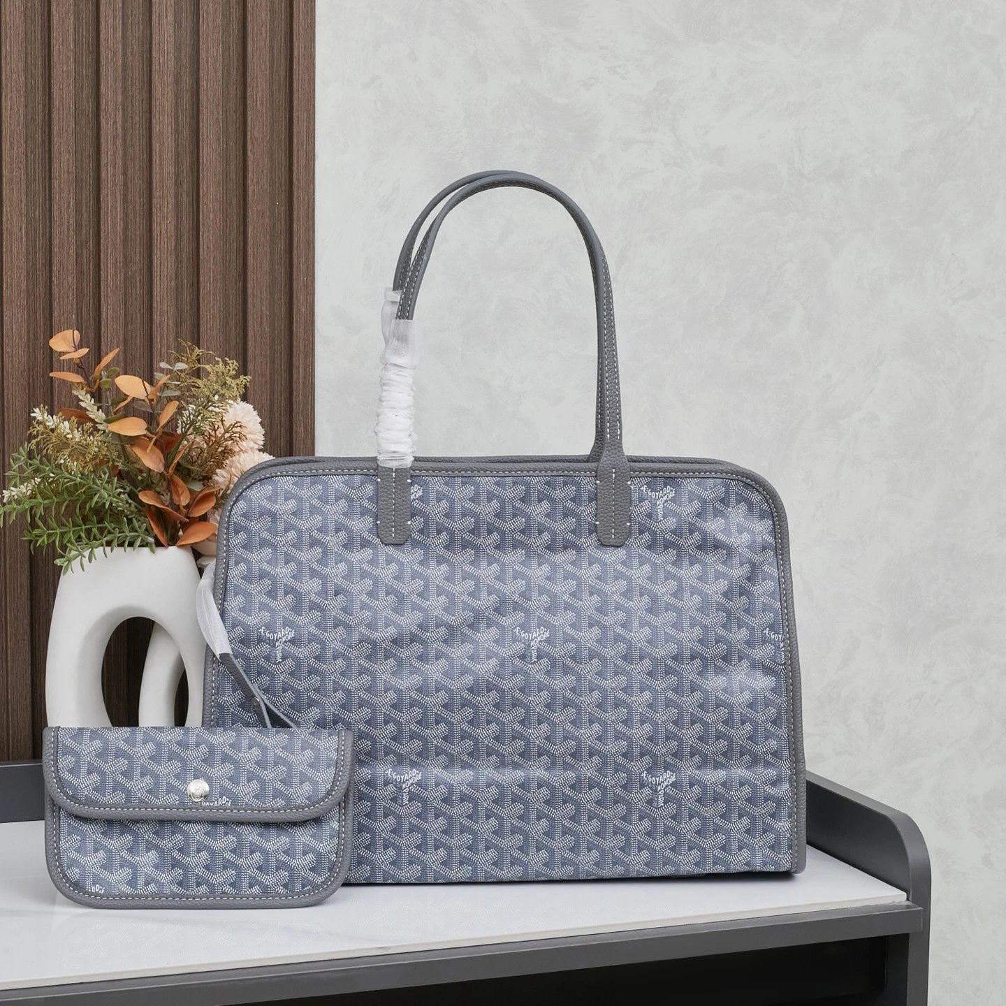 Goyard Backpacks Chevron-pattern flap backpack with top handle — gray boarding bag 41*30*16 CM