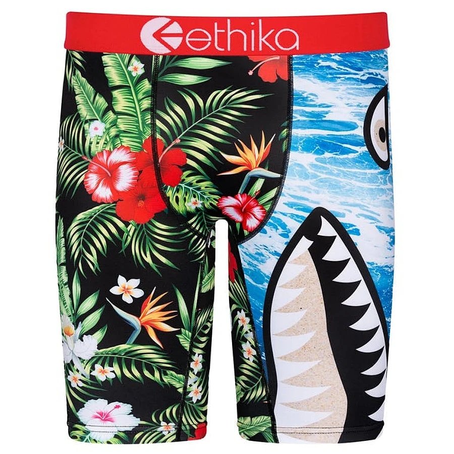 Ethika Underwear Printed Boxer Briefs — Tropical Flower Shark