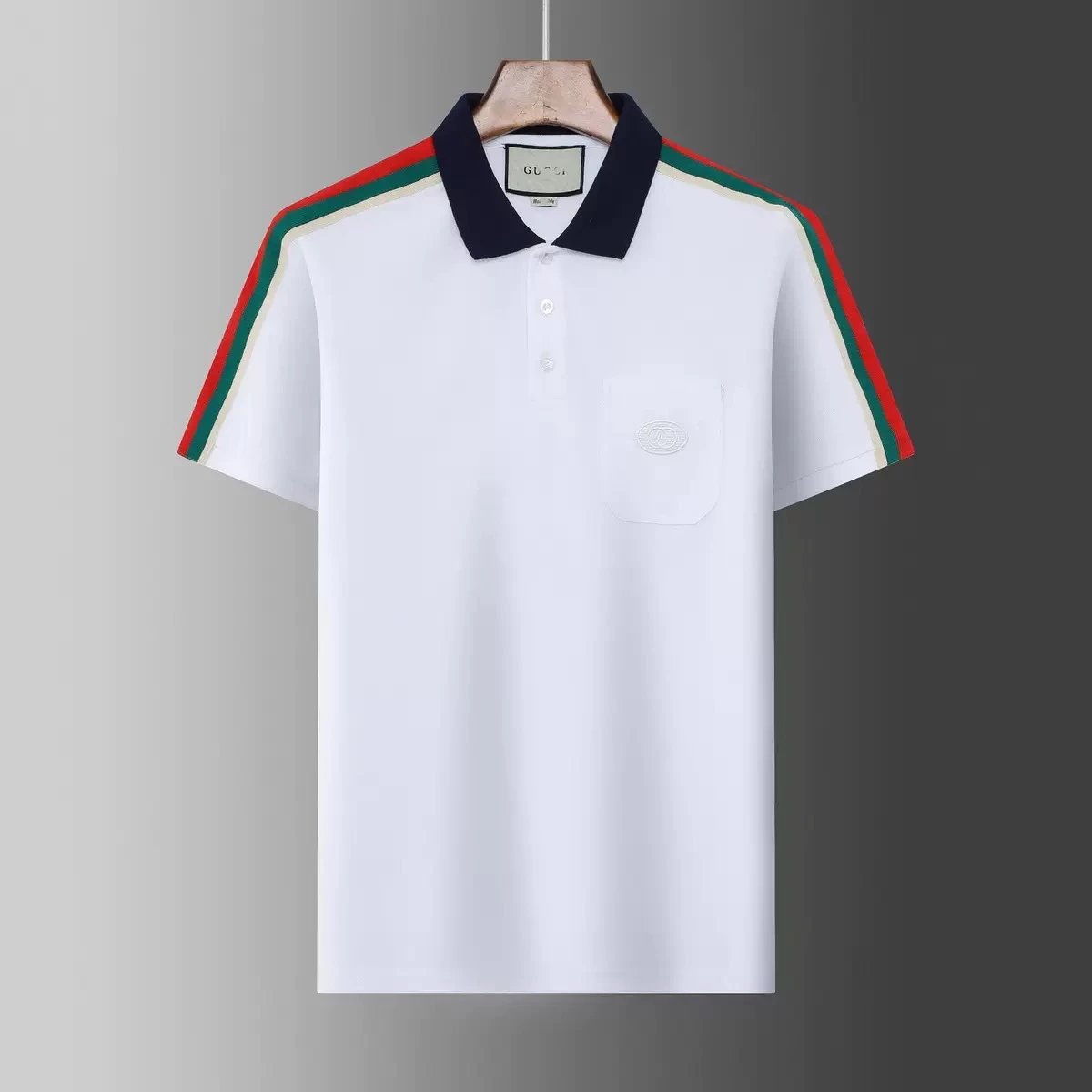 Gucci T-Shirts Short-Sleeve Polo Shirt with Contrast Striped Collar — 26