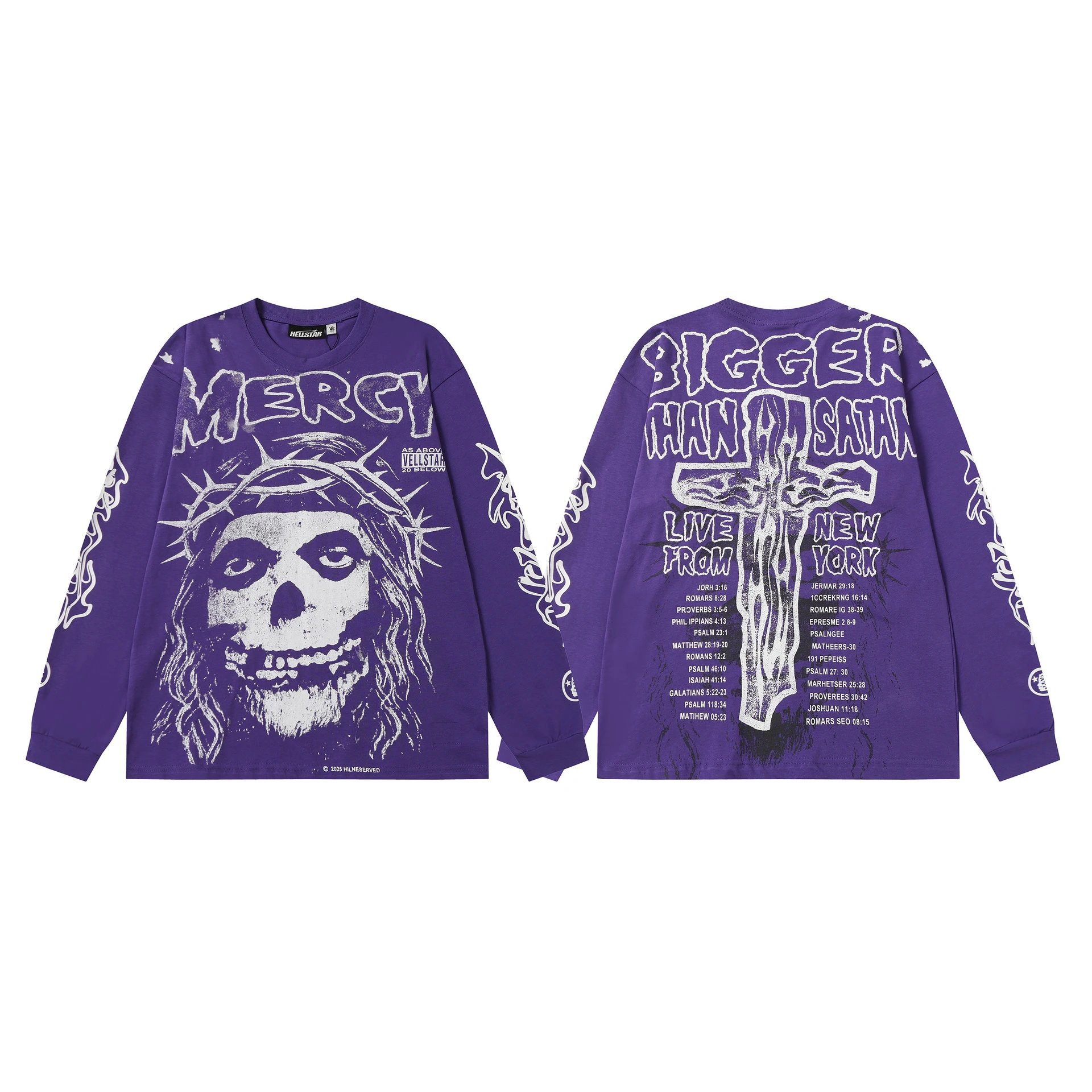 Hellstar T-Shirts Graphic Print Long-Sleeve T-Shirt — 7113 purple