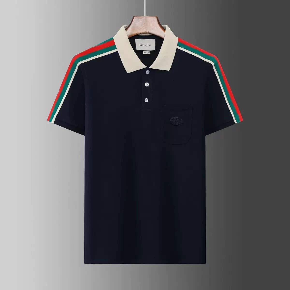 Gucci T-Shirts Short-Sleeve Polo Shirt with Contrast Striped Collar — 28