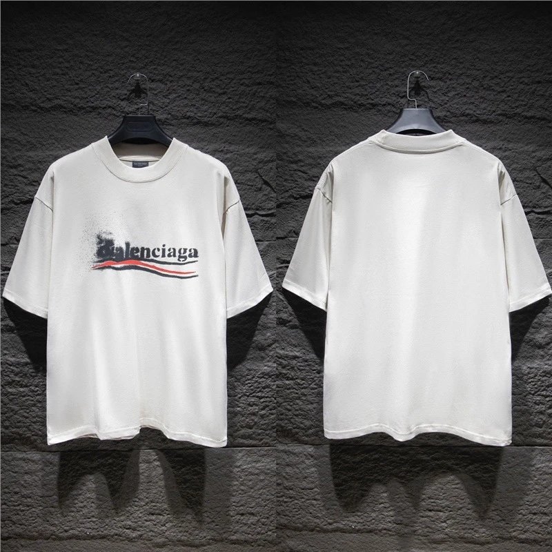 Balenciaga T-Shirts Logo Graphic Oversized Short-Sleeve T-Shirt — 5064 white