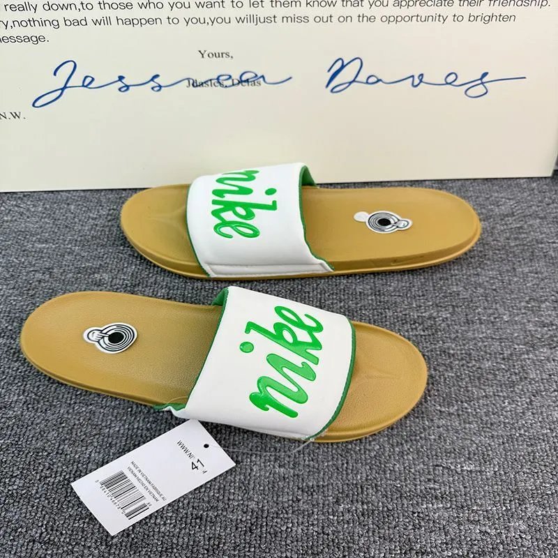 Nike Slippers Adjustable hook-and-loop slide — Letter white green