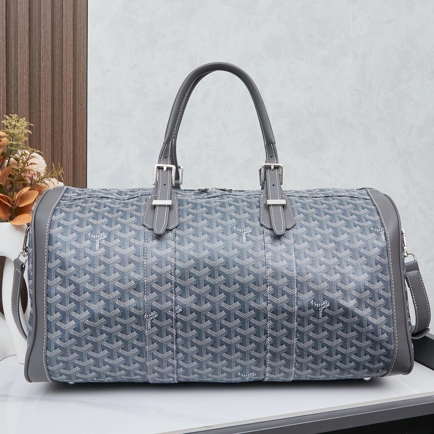Goyard Backpacks Chevron-pattern flap backpack with top handle — gray luggage 46*23*22 CM