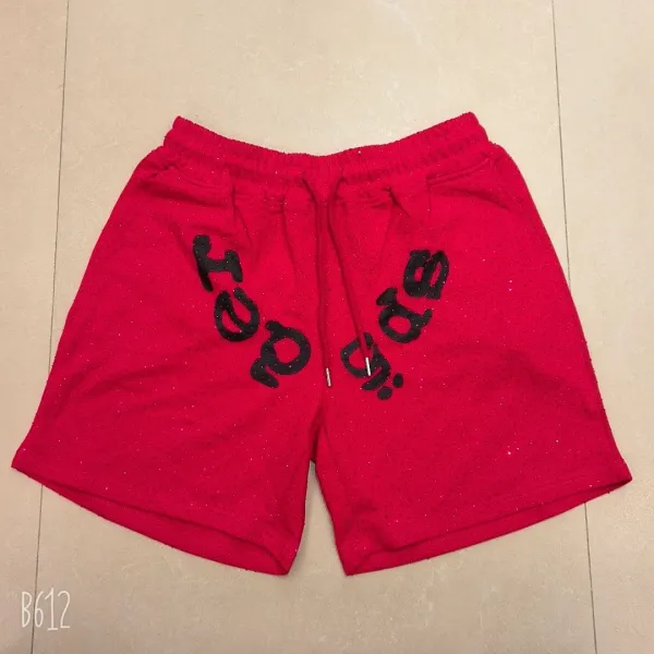 Design Graphic Print Glitter Red Sweat Shorts - 1
