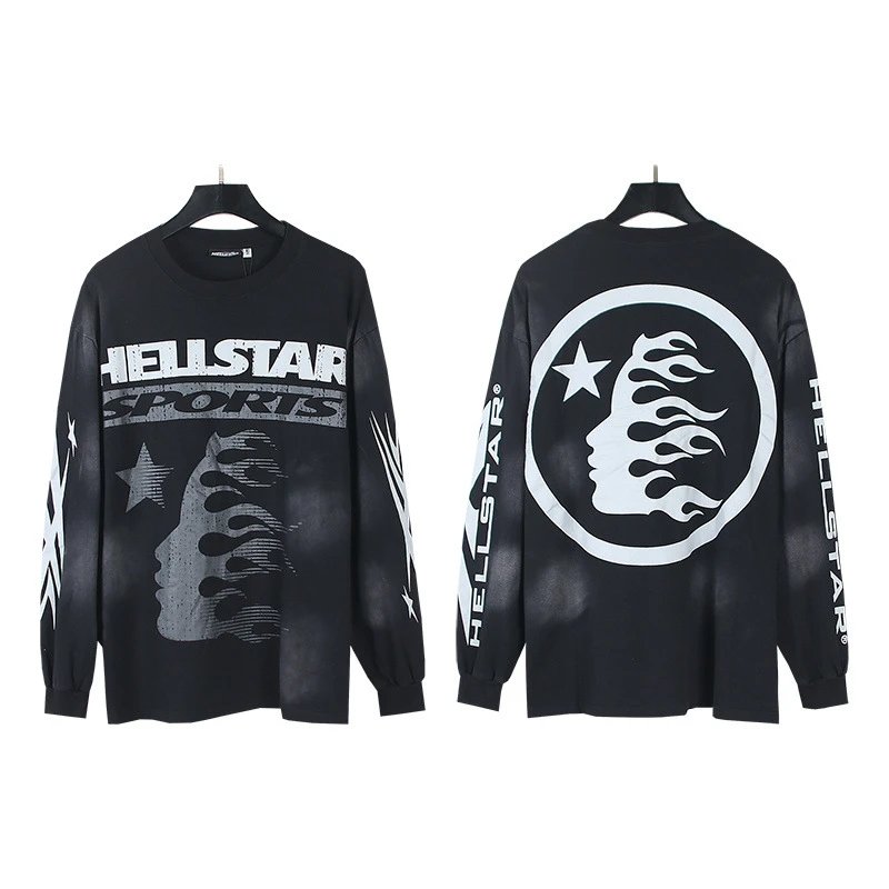 Hellstar T-Shirts Washed Graphic Long-Sleeve — 667 washed black