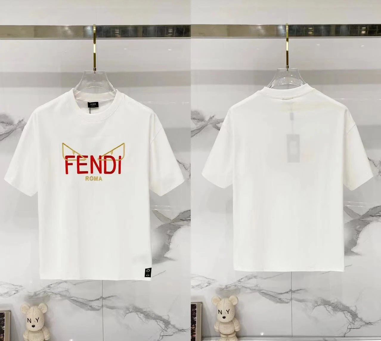 Fendi T-Shirts Loose-fit crew-neck short-sleeve T-shirt — F 006 embroidered white