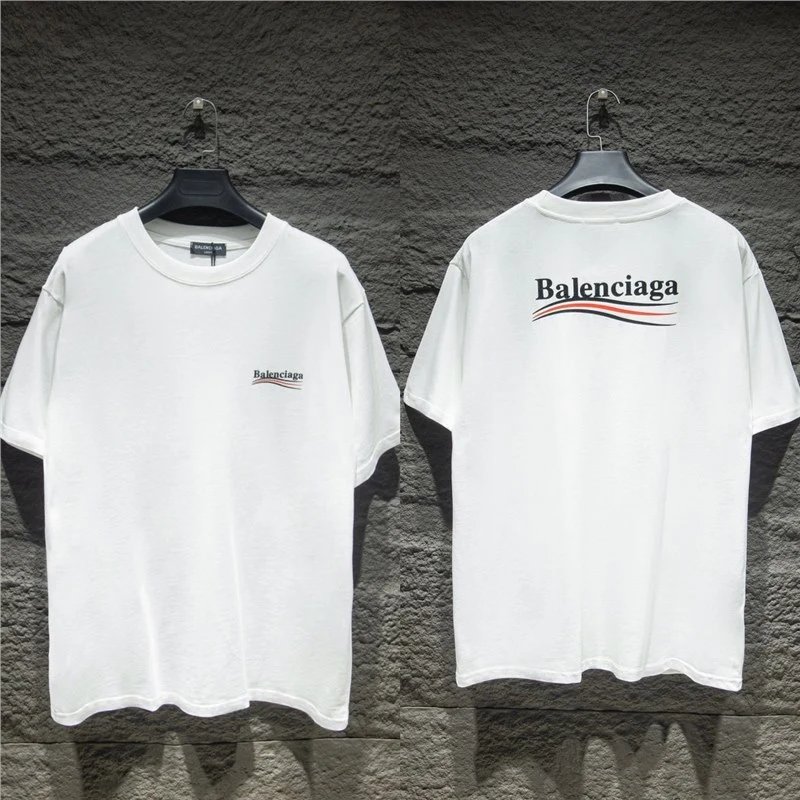 Balenciaga T-Shirts Logo Graphic Oversized Short-Sleeve T-Shirt — 5032 white