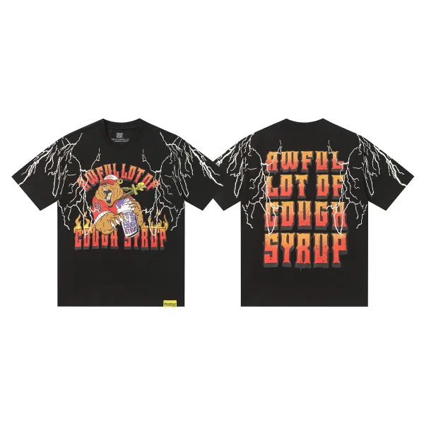 Design Awful Lot of Cough Syrup Lightning Bear Black T-Shirt T-Shirts - 1