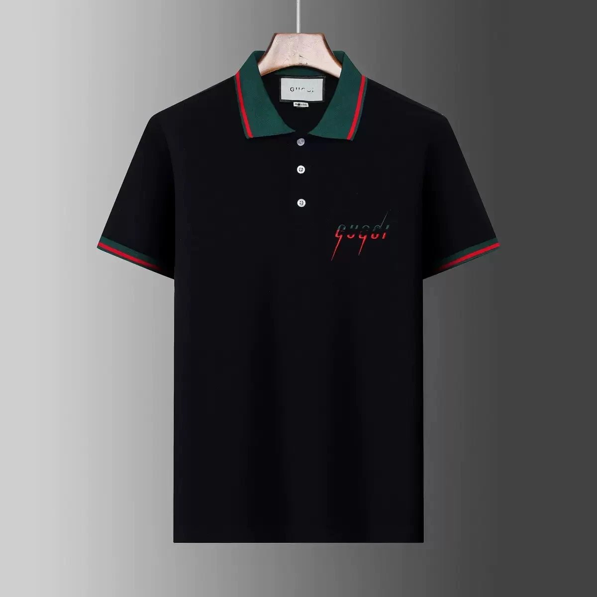 Gucci T-Shirts Short-Sleeve Polo Shirt with Contrast Striped Collar — 18