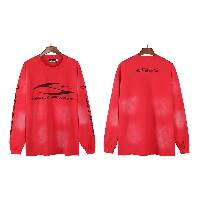 Hellstar T-Shirts Washed Graphic Long-Sleeve — 6770 wash water red