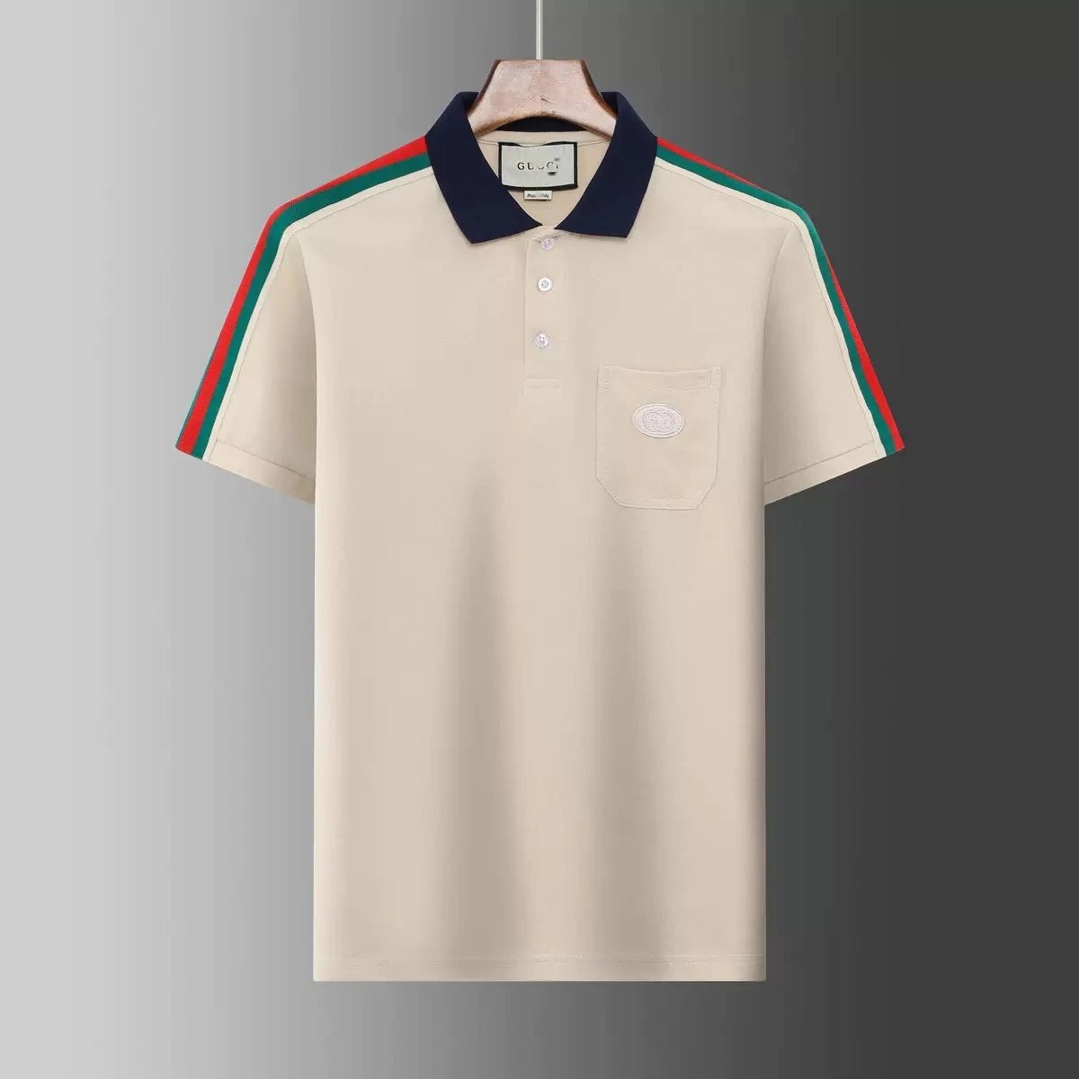 Gucci T-Shirts Short-Sleeve Polo Shirt with Contrast Striped Collar — 27