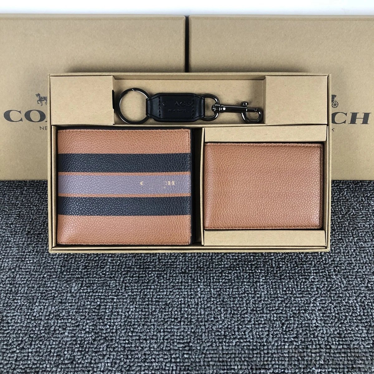 Coach Wallets & Card Holders Signature C Three-Piece Wallet, Holder and Keychain Set — Striped black