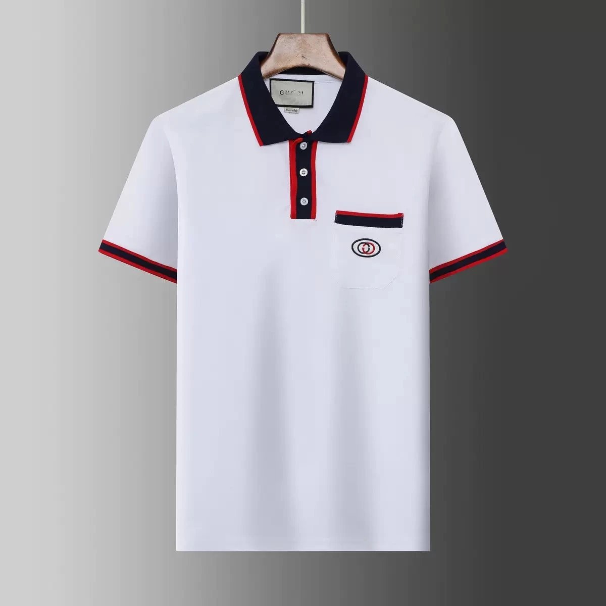 Gucci T-Shirts Short-Sleeve Polo Shirt with Contrast Striped Collar — 24