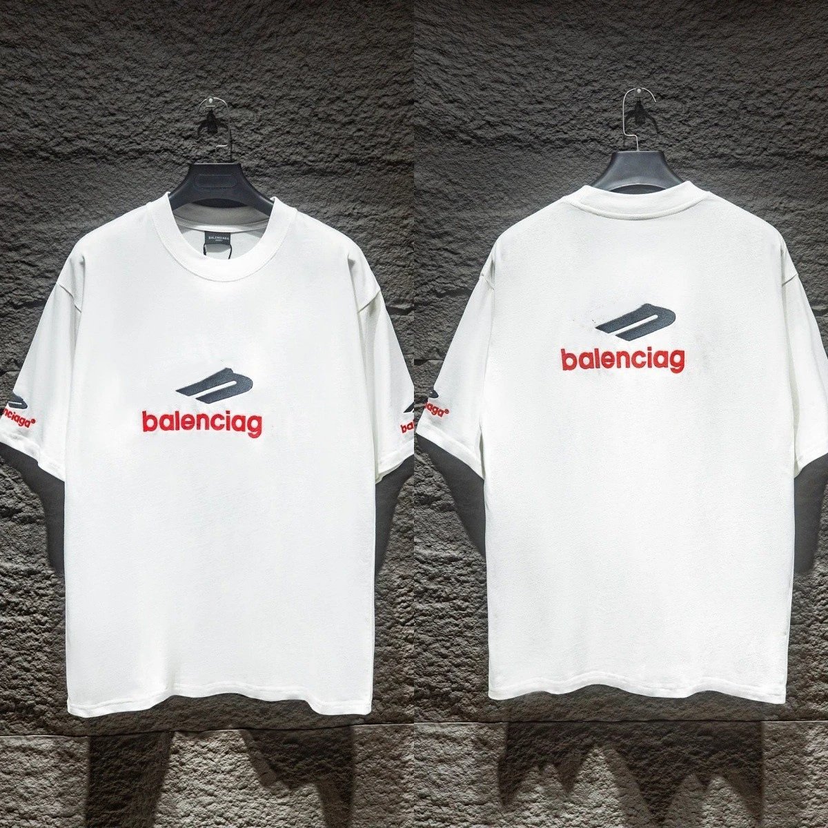 Balenciaga T-Shirts Logo Graphic Oversized Short-Sleeve T-Shirt — 5023 white