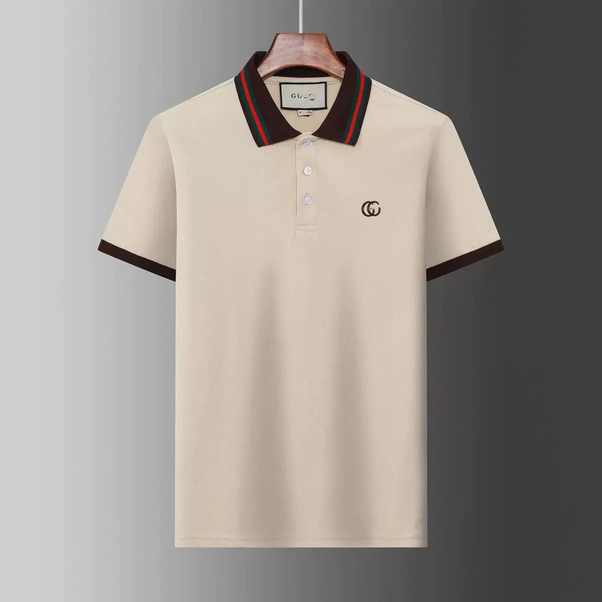 Gucci T-Shirts Short-Sleeve Polo Shirt with Contrast Striped Collar — 11