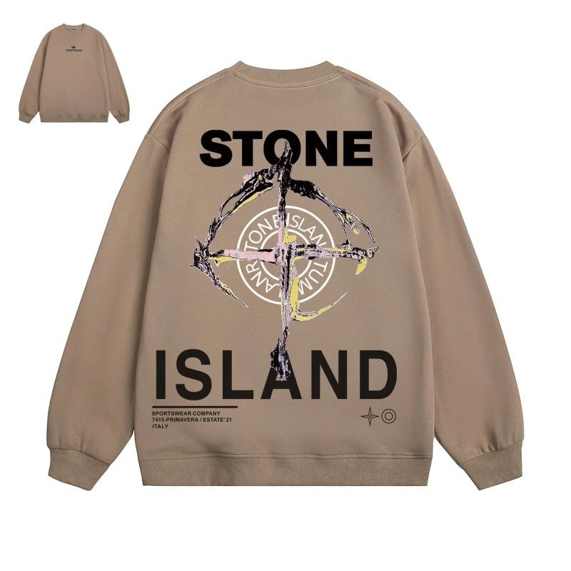 Stone Island Hoodies & Sweatshirts Graphic Crewneck Sweatshirt — 605 Khaki (fleece-lined))