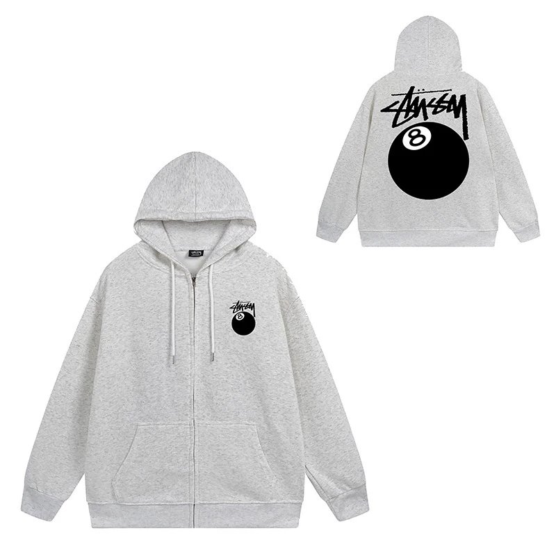 Stüssy Hoodies & Sweatshirts Zip-Up Hooded Sweatshirt with Graphic Prints — 707 Heather Gray