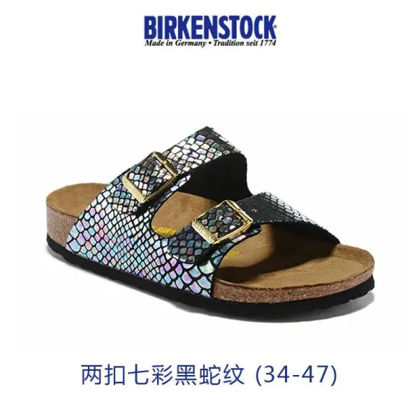 Birkenstock Arizona Two-Strap Iridescent Black Snake Print Sandals - 1