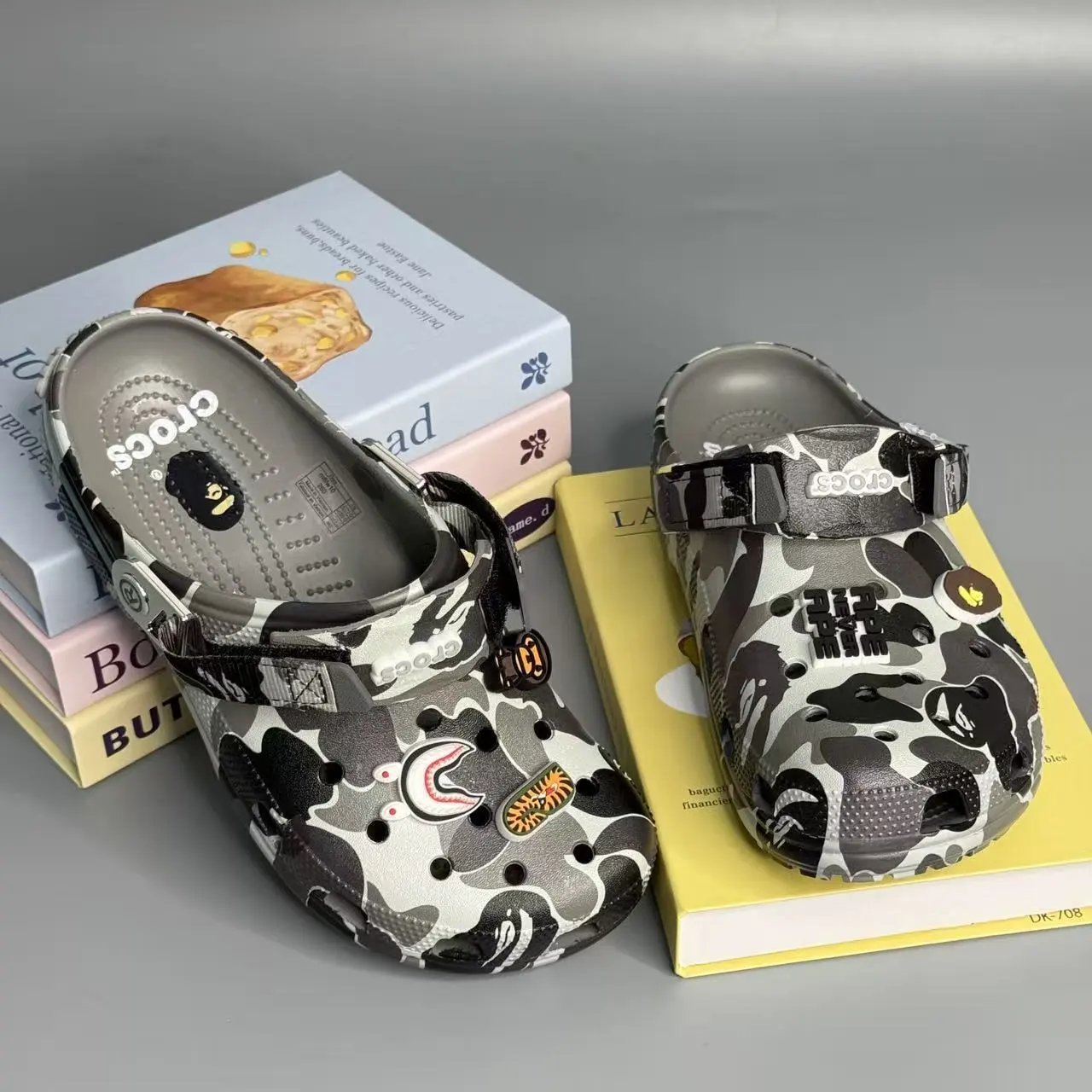 BAPE Slippers Camouflage Slide Sandals with Graphic Charms — Electroplated Bep Dark Grey-Bags