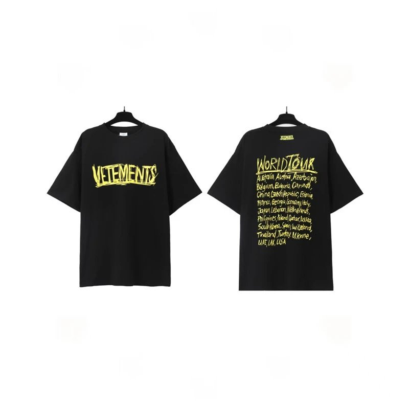 Vetements T-Shirts Graphic Print — Black and Yellow Graffiti Letters 7010