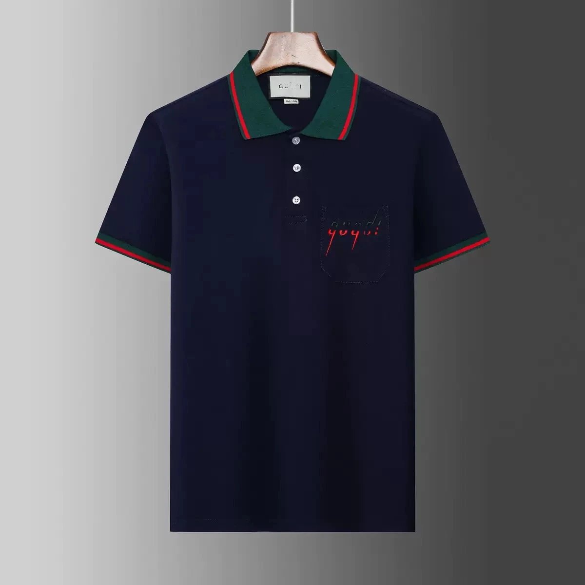 Gucci T-Shirts Short-Sleeve Polo Shirt with Contrast Striped Collar — 20