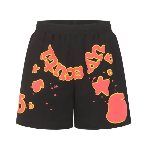 Design Graphic Print Shorts Black with Neon Pink and Yellow - 1