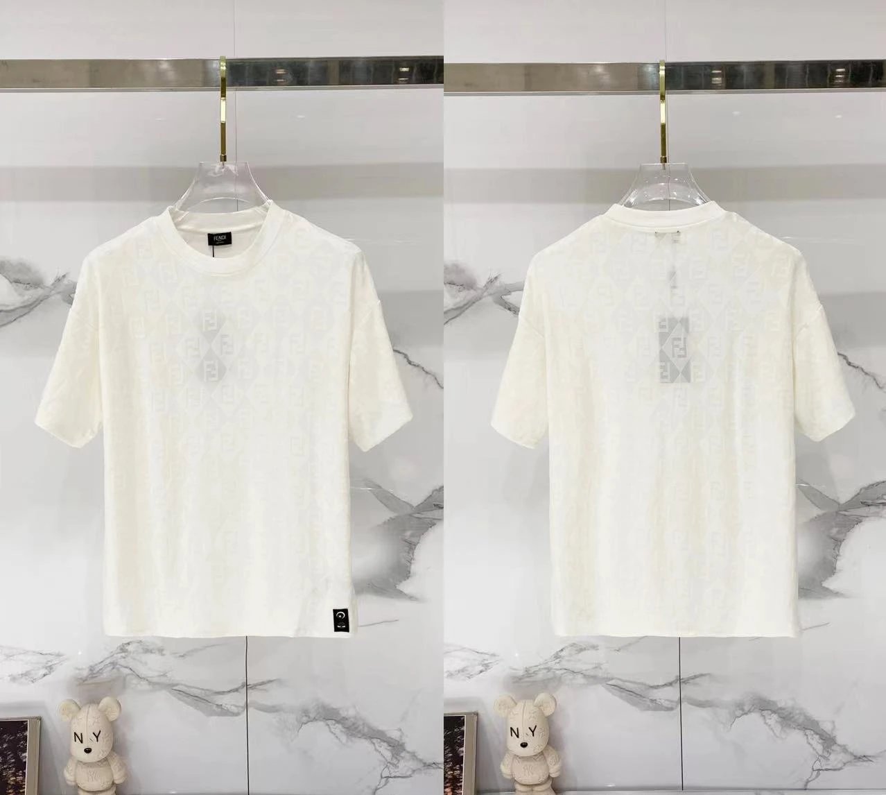 Fendi T-Shirts Loose-fit crew-neck short-sleeve T-shirt — F 001 Jacquard white