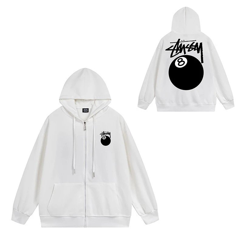 Stüssy Hoodies & Sweatshirts Zip-Up Hooded Sweatshirt with Graphic Prints — 707 white